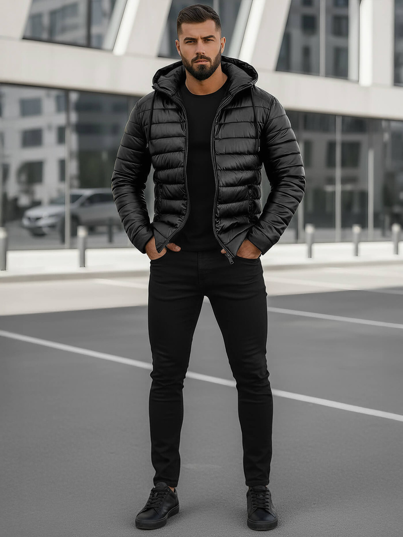 Herren Lederjacke Schwarz OZONEE O/11Z8088Z