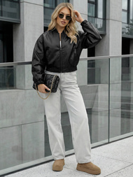 Damen Lederjacke Schwarz OZONEE JS/11Z8281Z