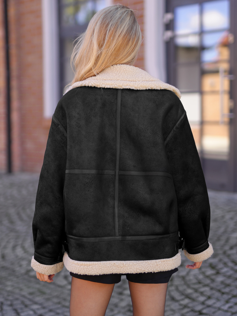 Damen Lederjacke Schwarz-Beige OZONEE JS/61M8502/392B