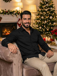 Herren Hemd Schwarz OZONEE O/V125Z