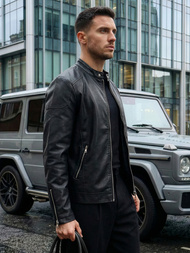 Herren Lederjacke Schwarz OZONEE JS/11Z8027