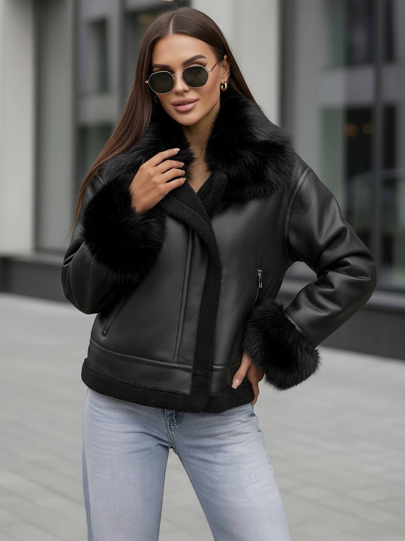 Damen Lederjacke Schwarz OZONEE JS/61M8505/392Z