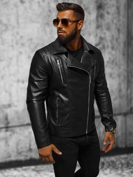 Herren Lederjacke Schwarz OZONEE JS/11Z8056