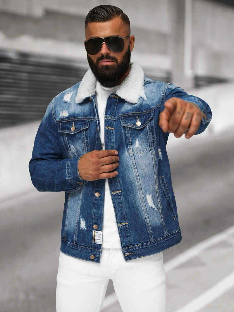 Herren Jeansjacke Sherpa Blau OZONEE NB/MJ502BZ