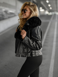 Damen Lederjacke Schwarz OZONEE JS/61M8508/392A