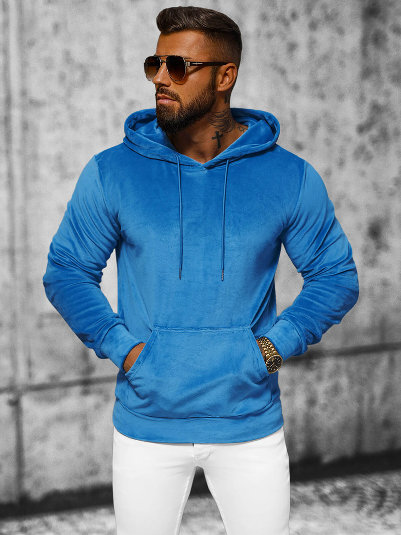 Herren Velours Kapuzenpullover Blau OZONEE JS/8B1170/17
