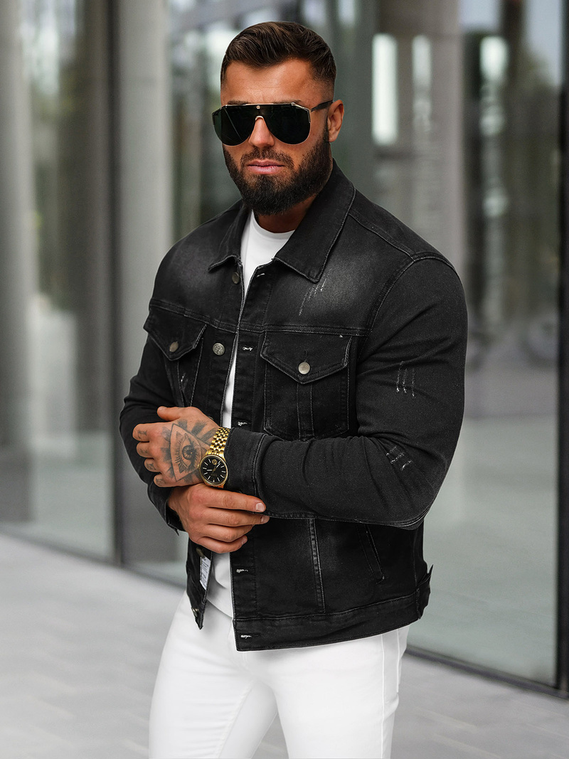 Herren Jeansjacke Schwarz OZONEE NB/MJ514N