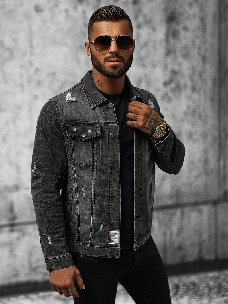 Herren Jeansjacke Schwarz OZONEE NB/MJ515N
