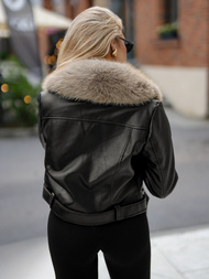 Damen Lederjacke Schwarz-Beige OZONEE JS/61M8511/392B