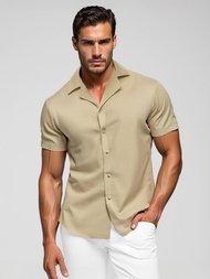 Herren Kurzarmhemd Beige OZONEE O/Y971TZ