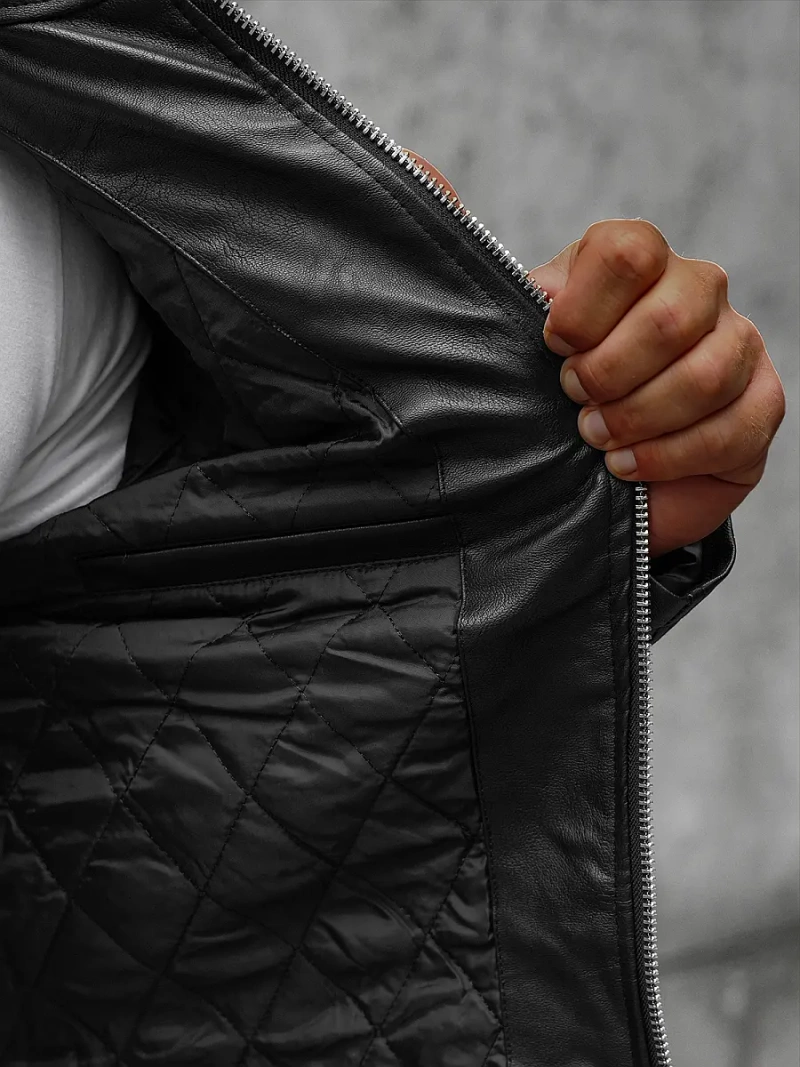 Herren Lederjacke Schwarz OZONEE JS/11Z8003