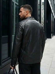 Herren Lederjacke Schwarz OZONEE JS/11Z8138