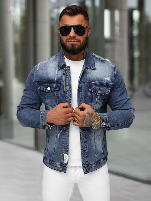 Herren Jeansjacke Dunkelblau OZONEE NB/MJ522BS