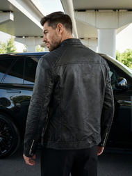 Herren Lederjacke Schwarz OZONEE JS/11Z8066