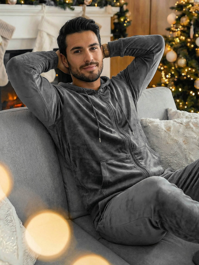 Herren Velours Sportanzug Anthrazit OZONEE JS/8C1169/6Z