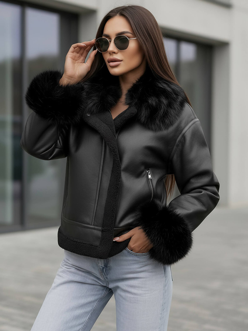 Damen Lederjacke Schwarz OZONEE JS/61M8505/392Z