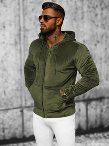 Herren Velours Kapuzenpullover Khaki OZONEE JS/8B1168/29