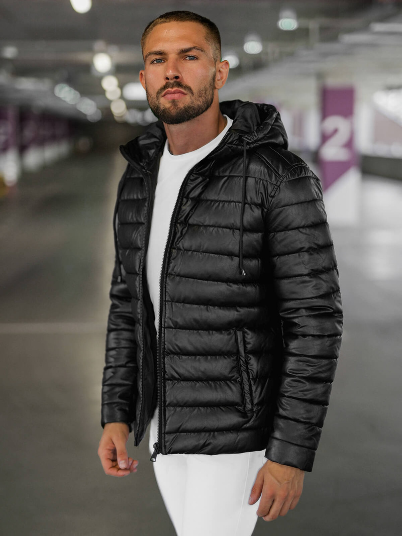 Herren Lederjacke Schwarz OZONEE O/11Z8088