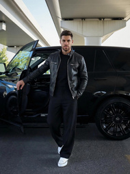 Herren Lederjacke Schwarz OZONEE JS/11Z8066