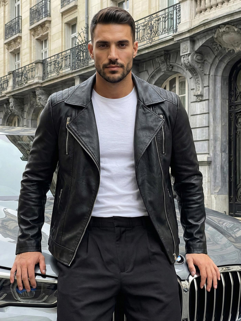 Herren Lederjacke Schwarz OZONEE JS/11Z8067Z