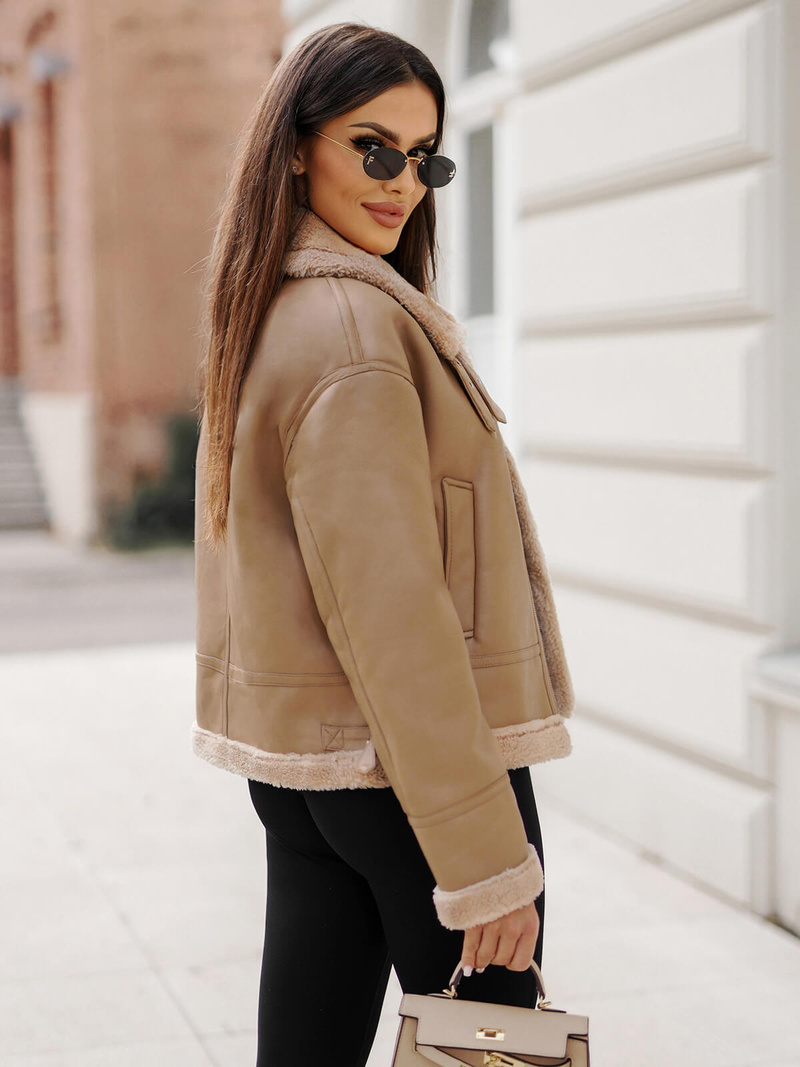 Damen Lederjacke Beige OZONEE JS/11Z8176