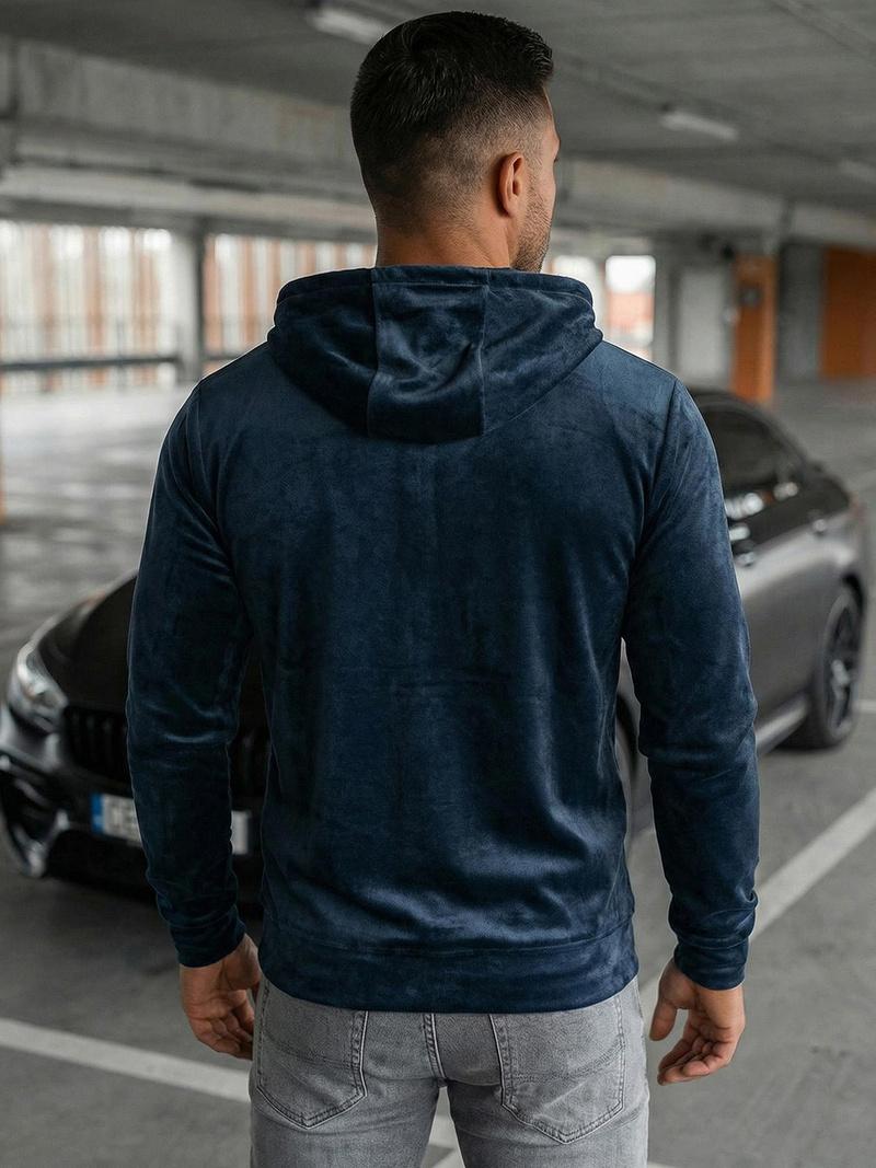 Herren Velours Kapuzenpullover Dunkelblau OZONEE JS/8B1168/25Z