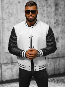 Herren Lederjacke Weiß-Schwarz OZONEE JS/11Z8068
