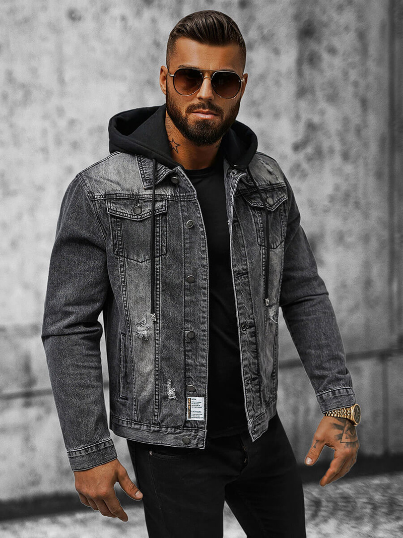 Herren Jeansjacke Schwarz OZONEE NB/MJ505NZ