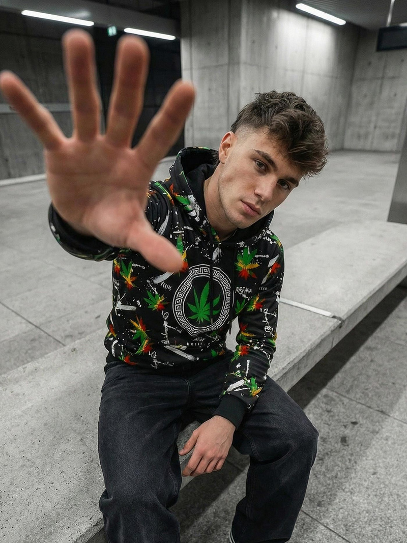 Herren Kapuzenpullover Schwarz OZONEE O/B269Z