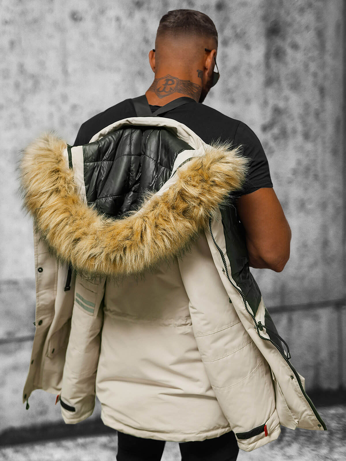 Parka Beige Winterjacke Mit Fell Herren Kapuze Herrenjacke Mit