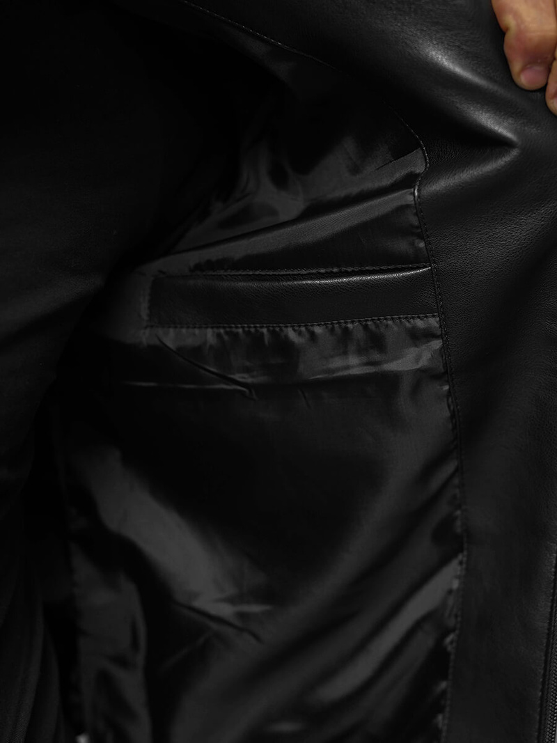 Herren Lederjacke Schwarz OZONEE JS/11Z8015