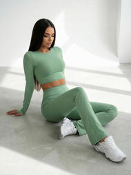 Damen Leggings mit Breiten Beinen Mintgrün JS/17K588/127Z