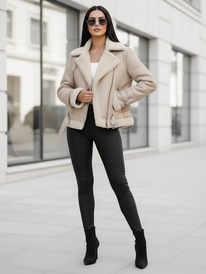 Damen Lederjacke Beige OZONEE JS/11Z8177Z