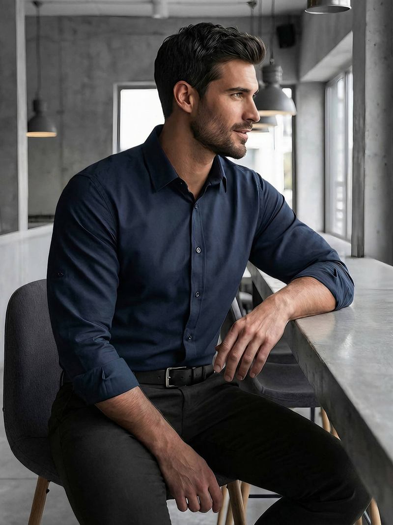 Herren Hemd Dunkelblau OZONEE V/V188Z