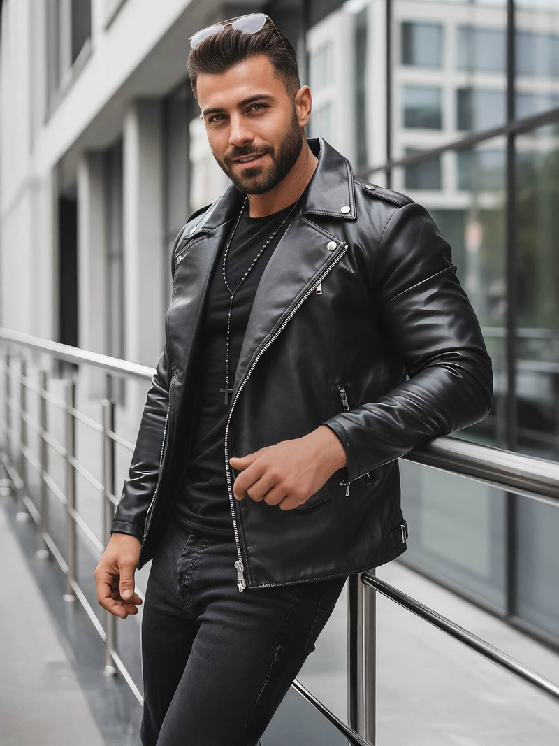 Herren Lederjacke Schwarz OZONEE JS/11Z8014Z