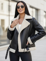 Damen Lederjacke Schwarz-Weiß OZONEE JS/11Z8177Z