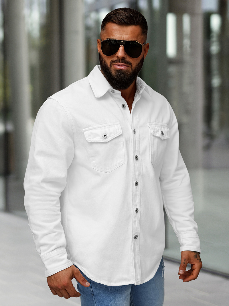 Herren Jeanshemd Weiß OZONEE L/CA777/2