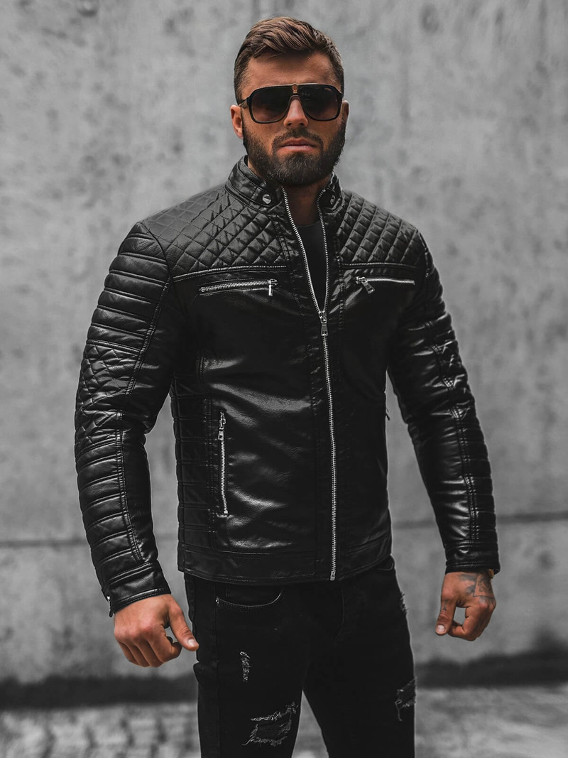 Herren Lederjacke Schwarz OZONEE JS/11Z8002Z