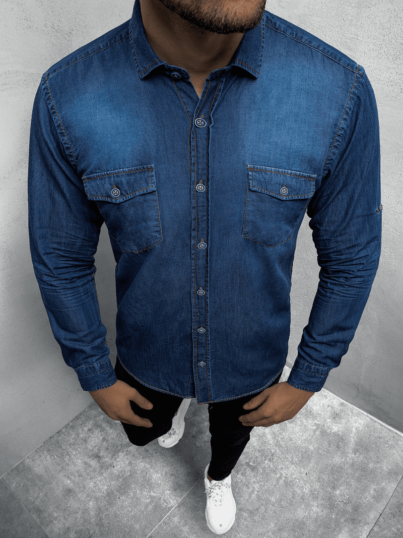 Herren Jeanshemd Dunkelblau OZONEE O/C99