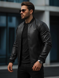 Herren Lederjacke Schwarz OZONEE JS/11Z8015Z