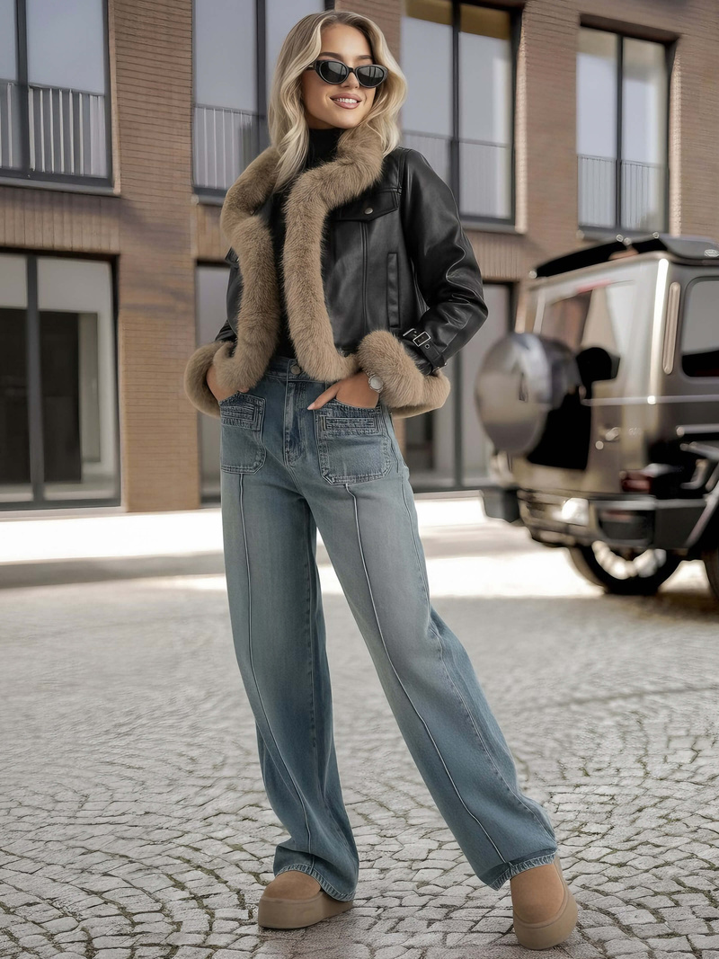 Damen Lederjacke Schwarz OZONEE JS/61M8517/392