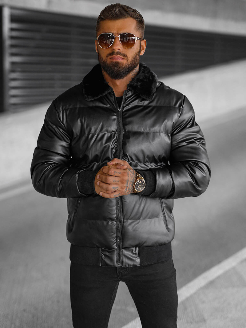 Herren Lederjacke Schwarz OZONEE O/M795Z