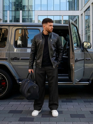 Herren Lederjacke Schwarz OZONEE JS/11Z8137