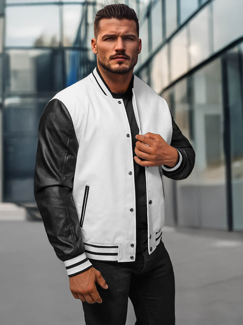 Herren Lederjacke Weiß-Schwarz OZONEE JS/11Z8068Z