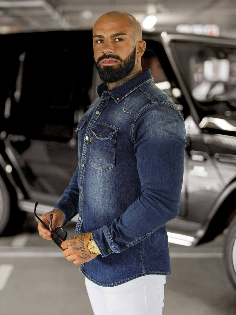 Herren Jeanshemd Dunkelblau OZONEE O/51410