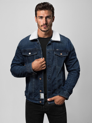 Herren Jeansjacke Sherpa Marineblau OZONEE NB/MJ517BSZ