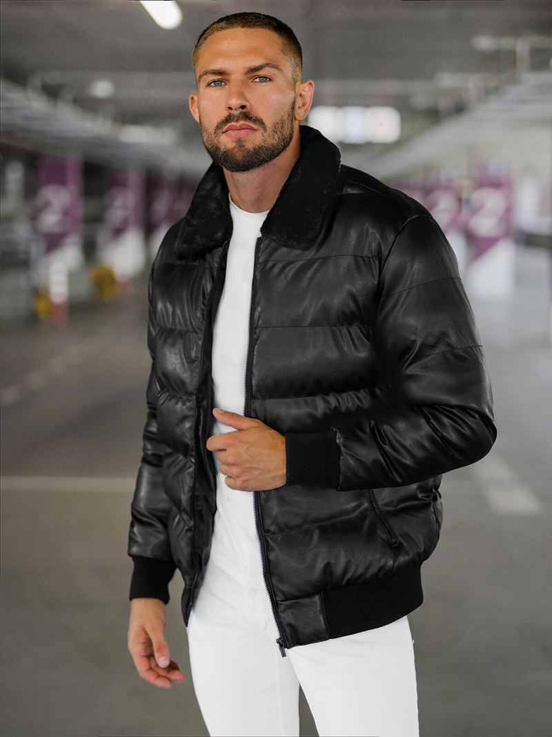 Herren Lederjacke Schwarz OZONEE O/M795Z
