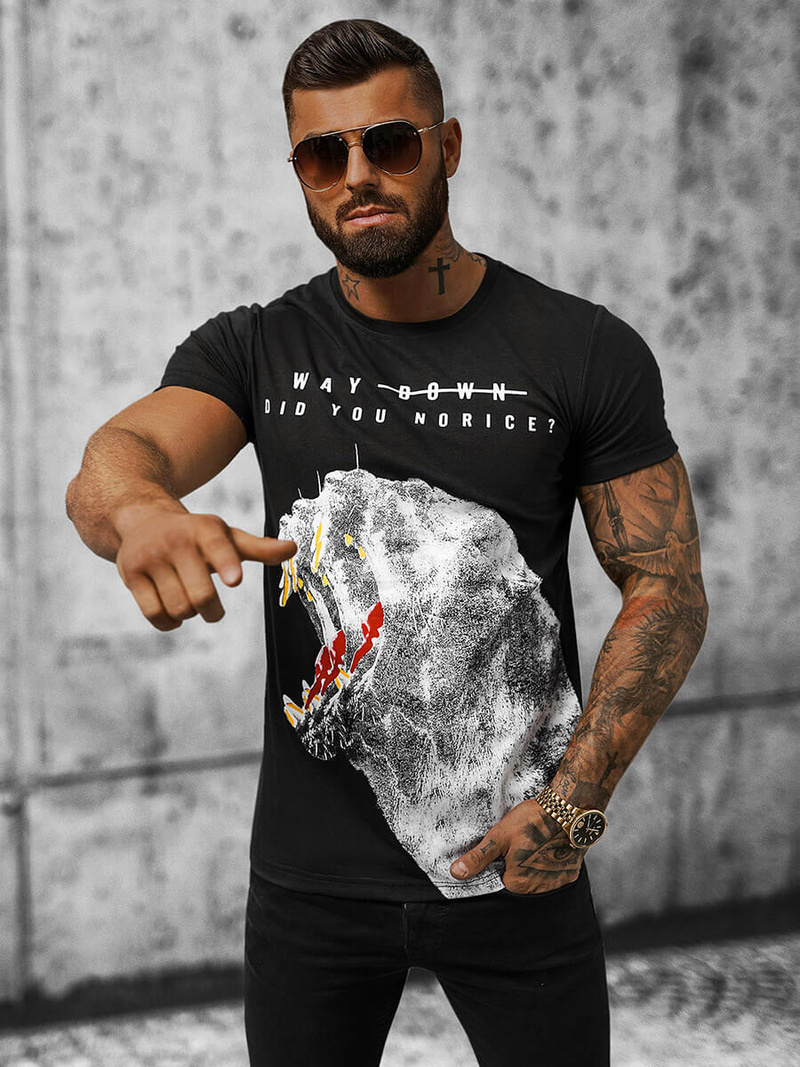 Herren T-shirt Schwarz OZONEE O/T127/3Z