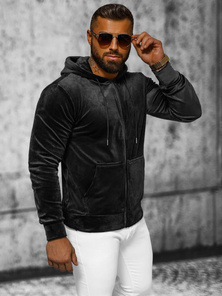 Herren Velours Kapuzenpullover Schwarz OZONEE JS/8B1168/3