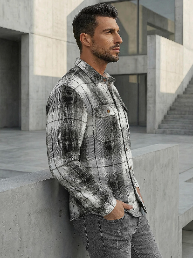 Herren Hemd Schwarz-Weiß OZONEE NB/MC728N/4Z